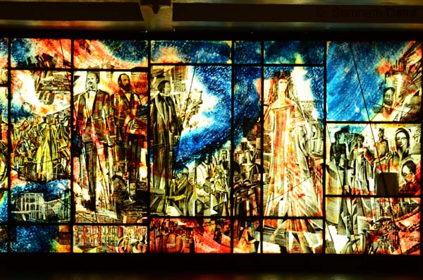 Stained glass mural in Montreal's Place des Arts metro station